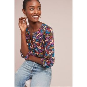 Anthropologie conversations woodland animal print shirt